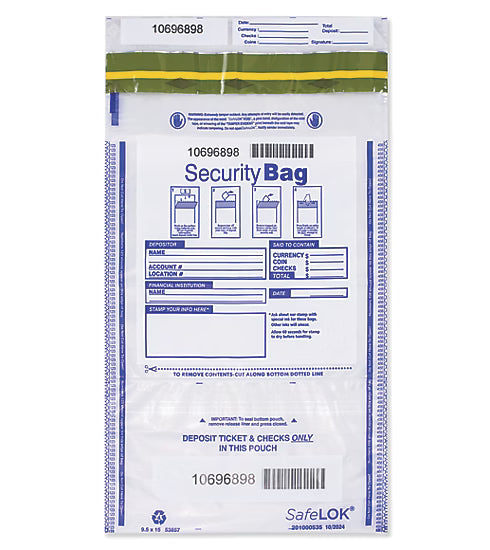 9 1/2 x 15" Dual Pocket Deposit Bag. Clear