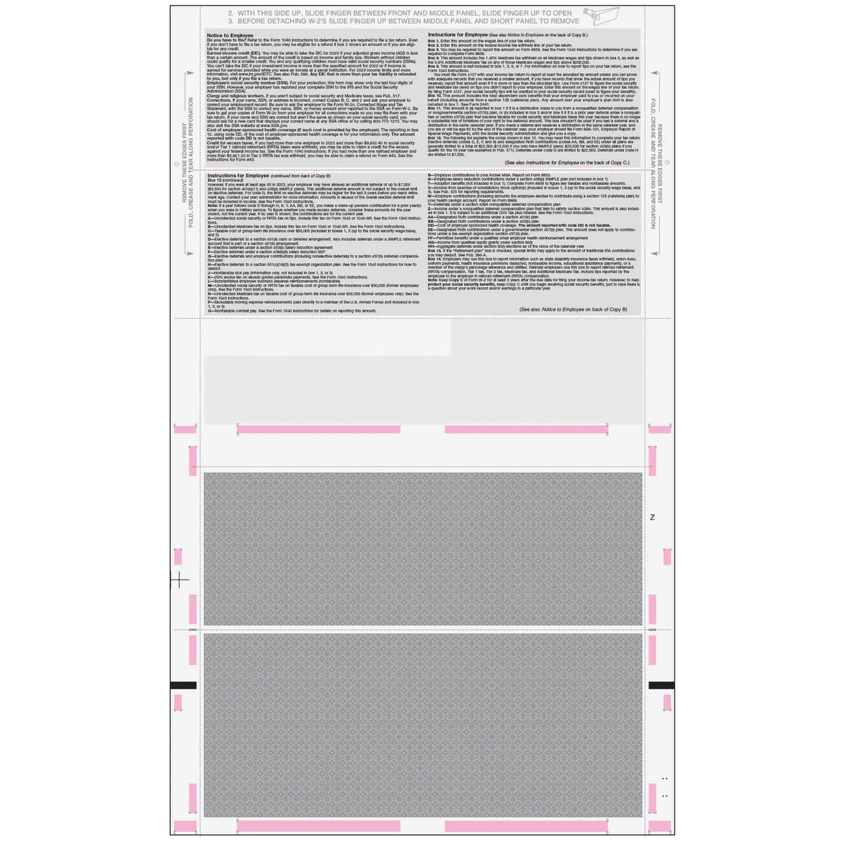 Pressure Seal EZ-Fold Blank W2 Form 4up Horizontal (with Instructions)