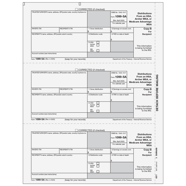 Form 1099-SA Distributions from an HSA, Archer MSA, Or Medicare Advantage MSA - Copy B Recipient