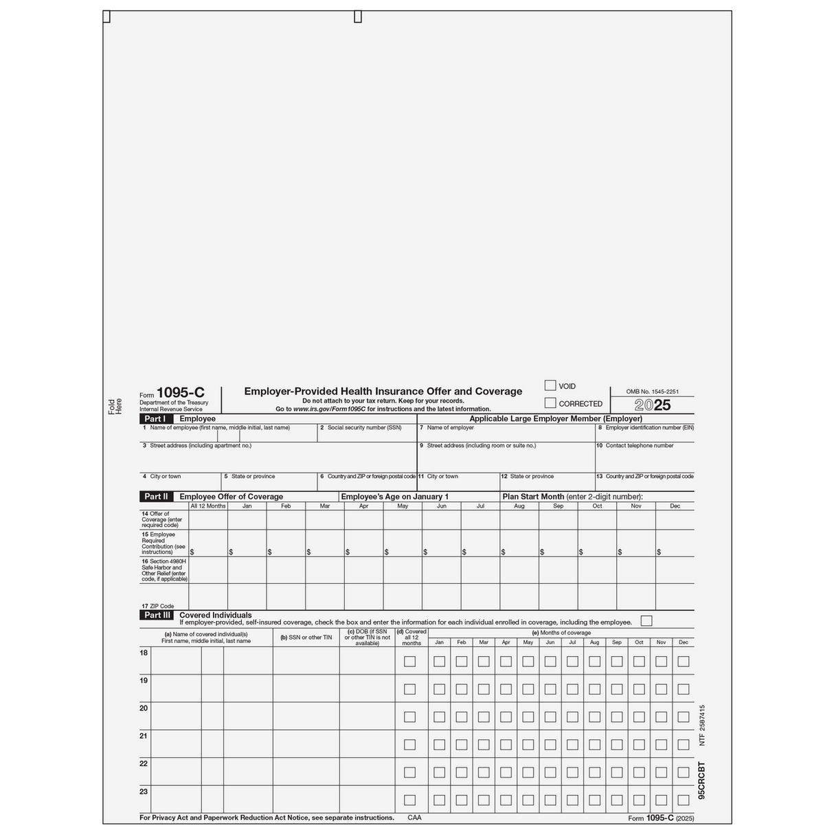 Form 1095-C - Blank Top (Recipient Copy)