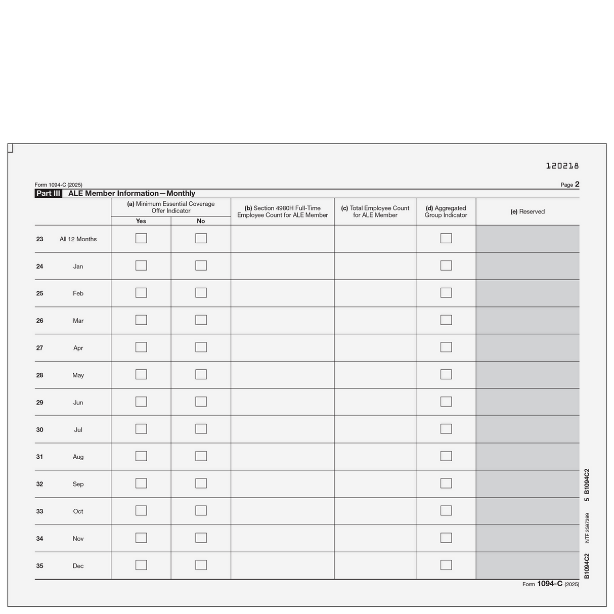 Form 1094-C - Transmittal of Employer-Provided Health Insurance Offer and Coverage Information Returns (Page 2)