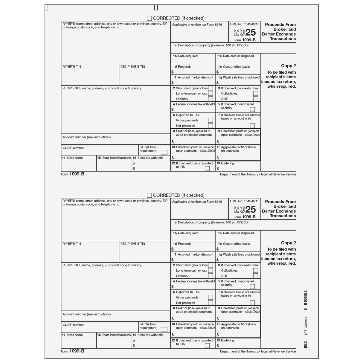 Form 1099-B Proceeds From Broker and Barter Exchange Transactions - Copy 2 Recipient State