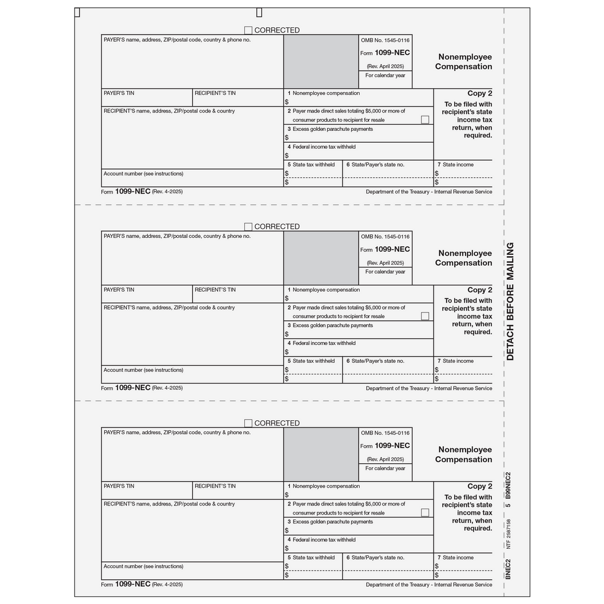 1099-NEC Non Employee Compensation - Recipient State Copy 2