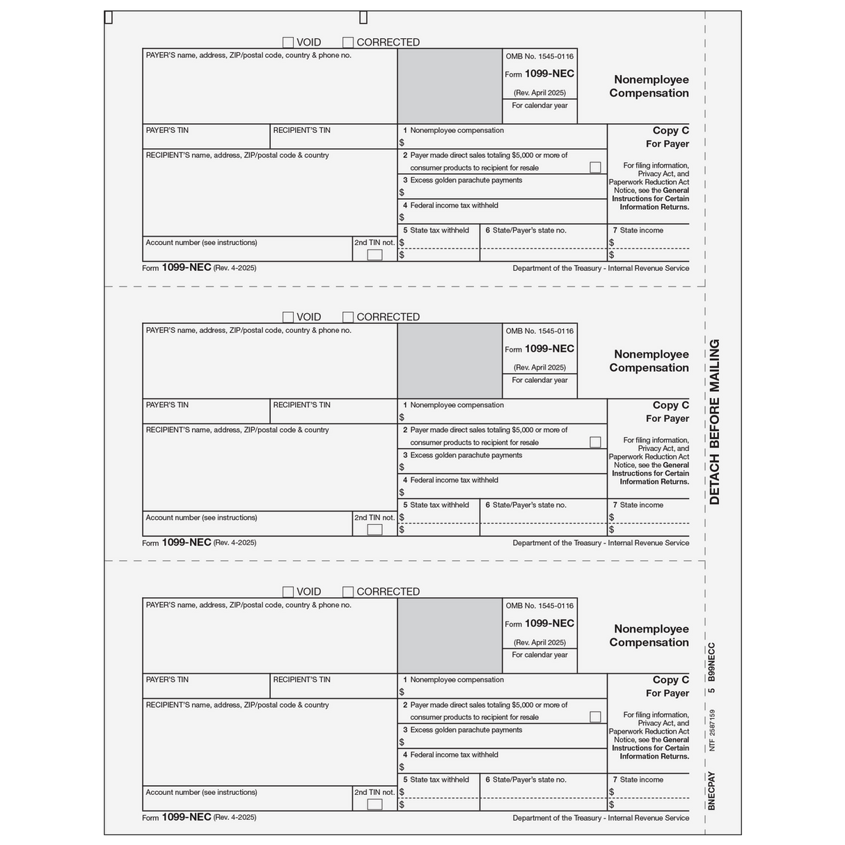 1099-NEC Non-Employee Compensation - Copy C Payer