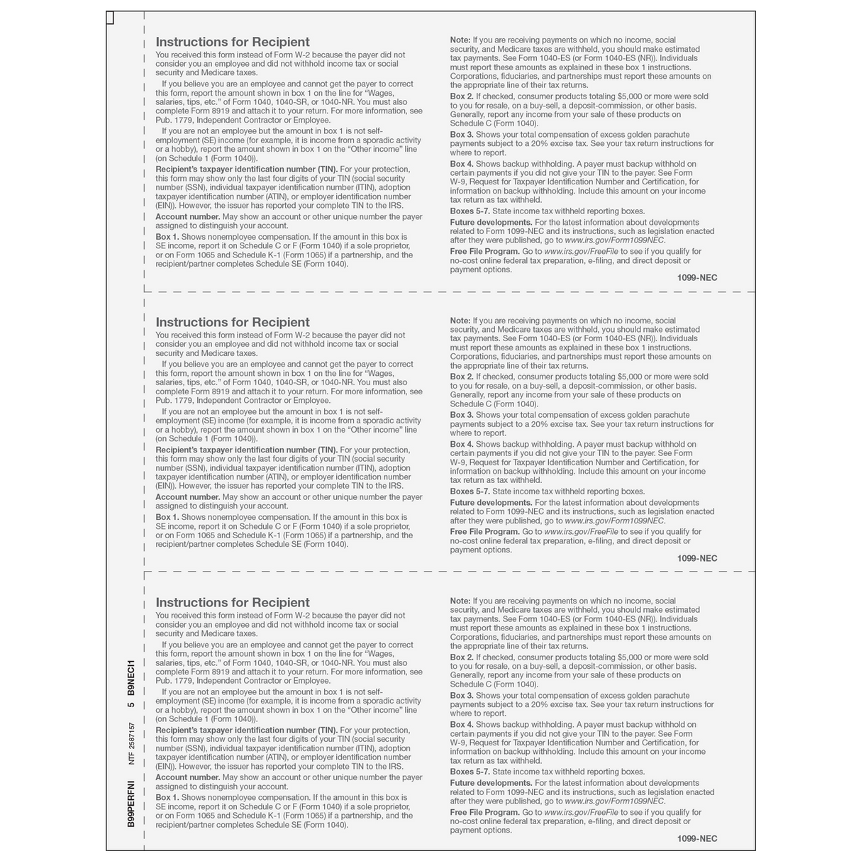 1099-NEC Non-Employee Compensation - Copy B Recipient