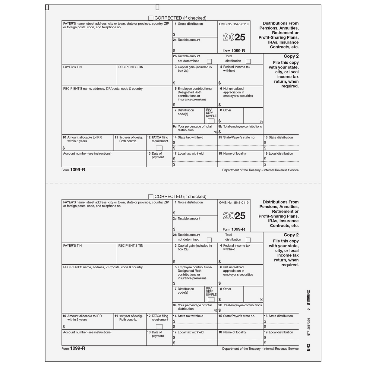 Form 1099-R Distributions from Pensions, etc. - Recipient State, City, Local Copy 2