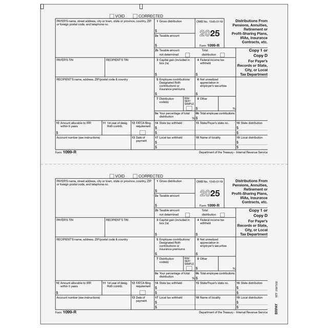 Form 1099-R Distributions From Pensions, etc. Copy D/1 Payer/State