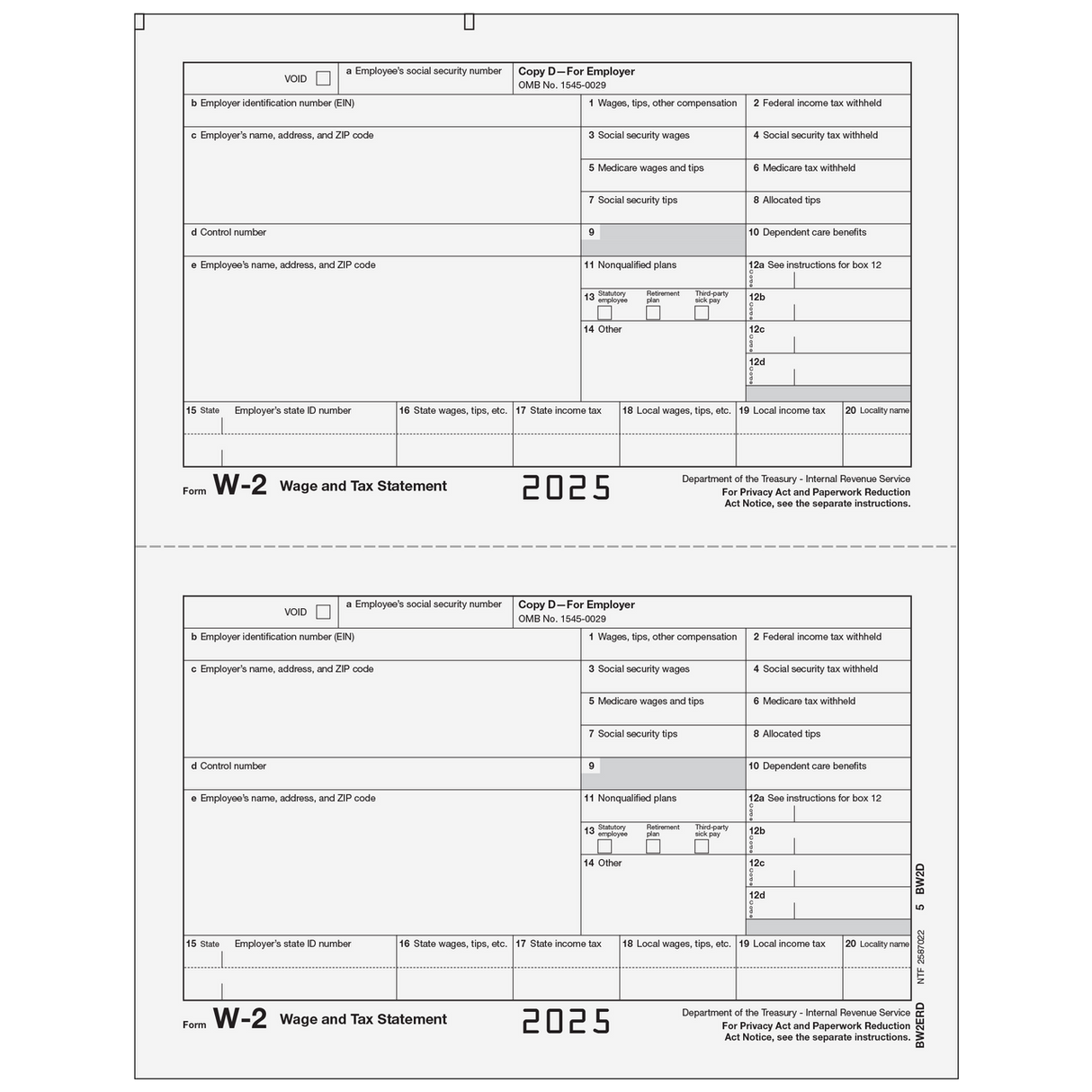 Form W-2 Employer, Copy D