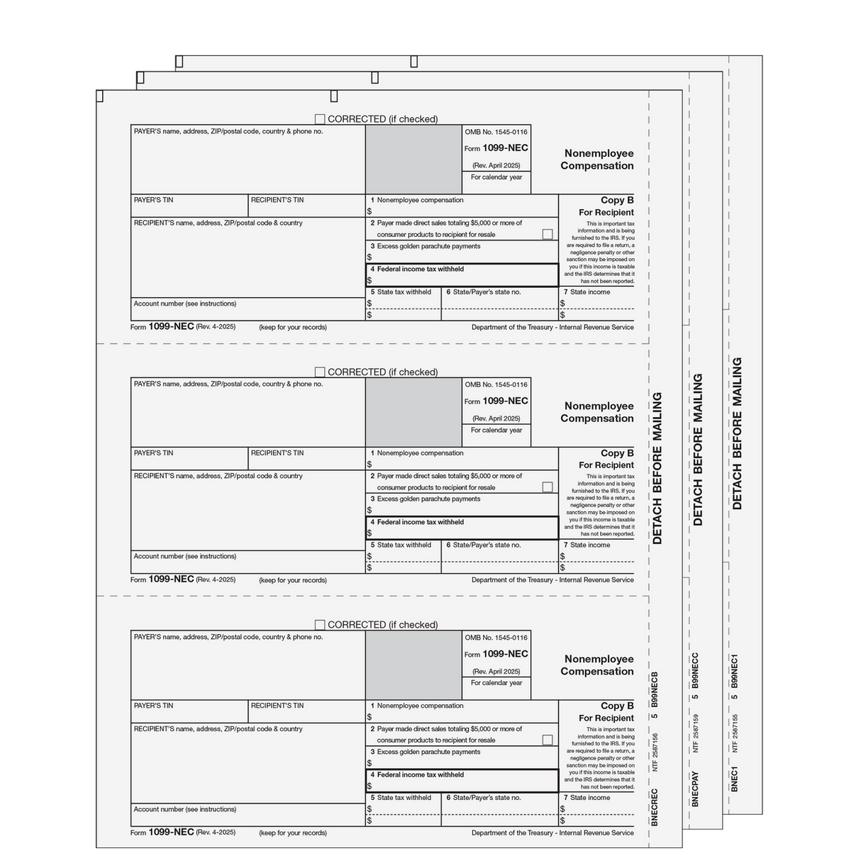 1099 Non-Employee Compensation - 3-part E-file Set (Preprinted)