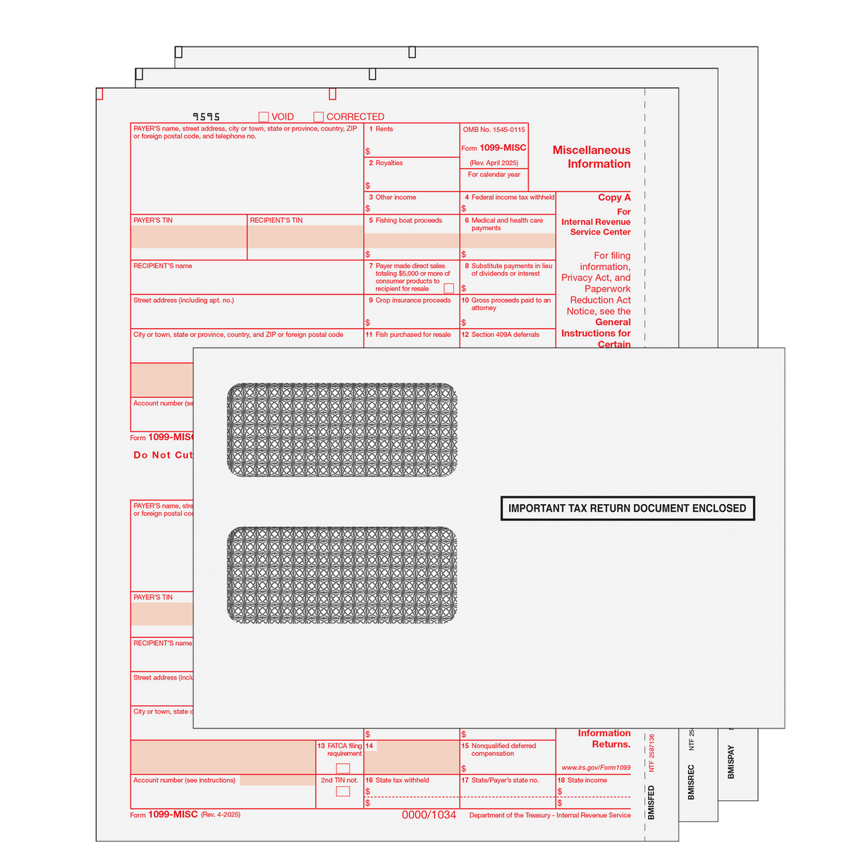 1099-MISC Miscellaneous Information Preprinted 3-Part Kit (with Moisture Seal Envelopes)