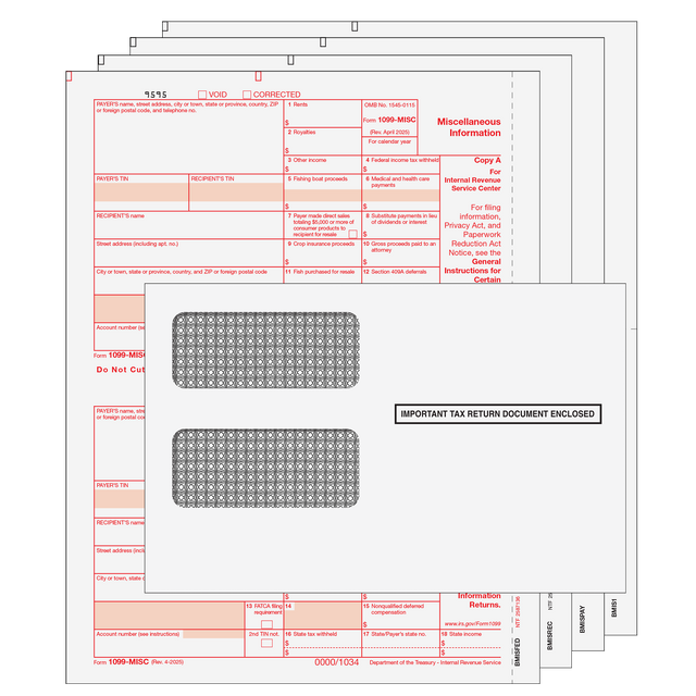 1099-MISC Miscellaneous Information Preprinted 4-Part Kit (with Self Seal Envelopes)