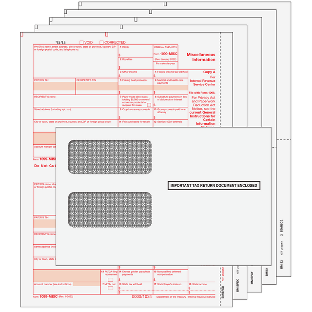 1099-MISC Miscellaneous Information Preprinted 5-Part Kit (with Moisture Seal Envelopes)