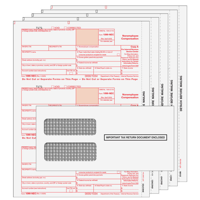 1099-NEC Preprinted 4-Part Kit (with Moisture Seal Envelopes) - 50 Quantity