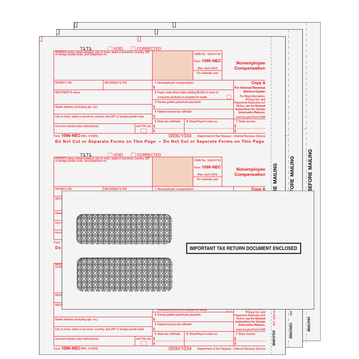 1099-NEC Preprinted 3-part Kit (with Self Seal Envelopes)