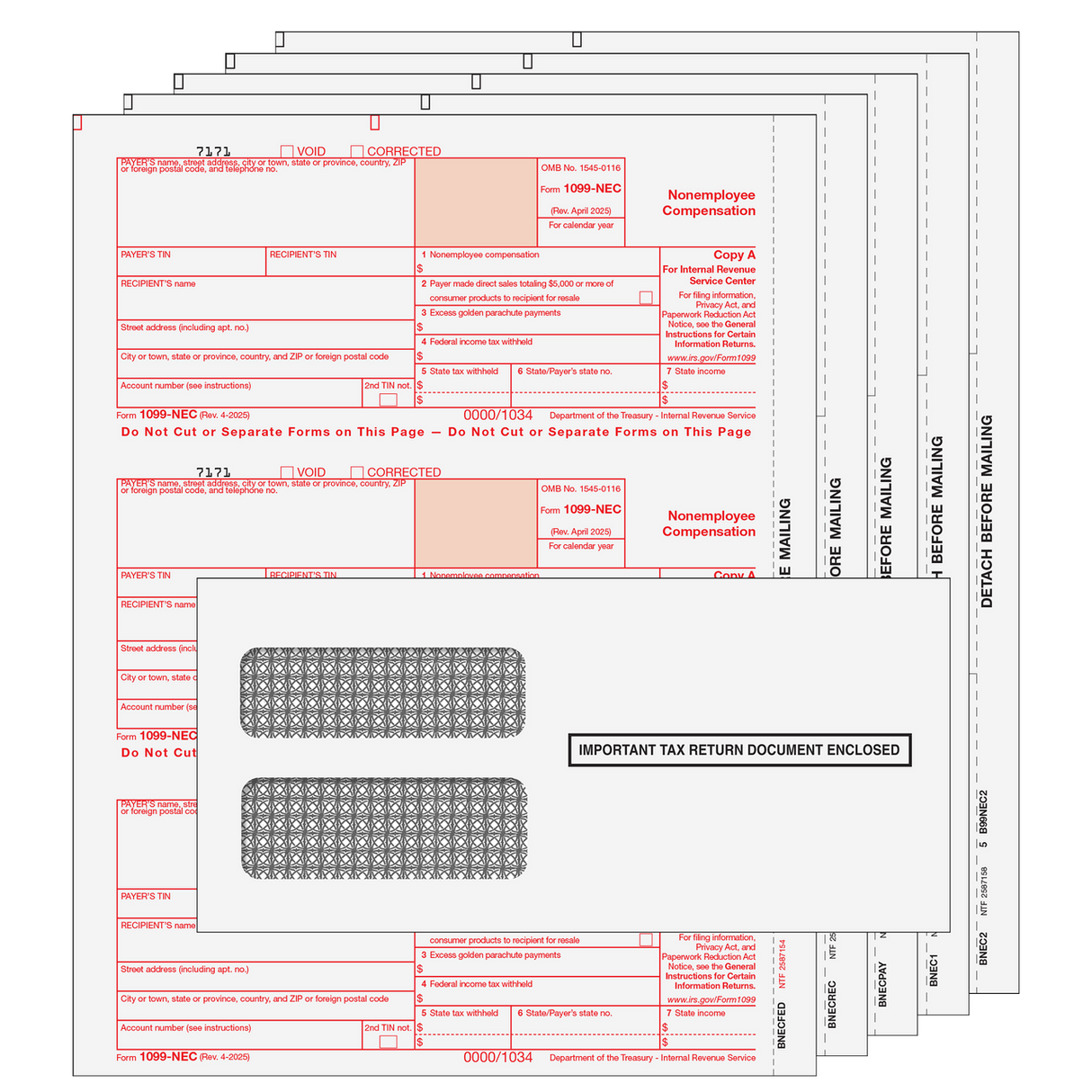 1099-NEC Preprinted 5-part Kit (with Self Seal Envelopes)