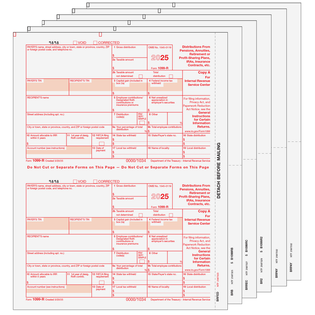 Form 1099-R Distributions From Pensions, etc. - 6-part Set (Preprinted)