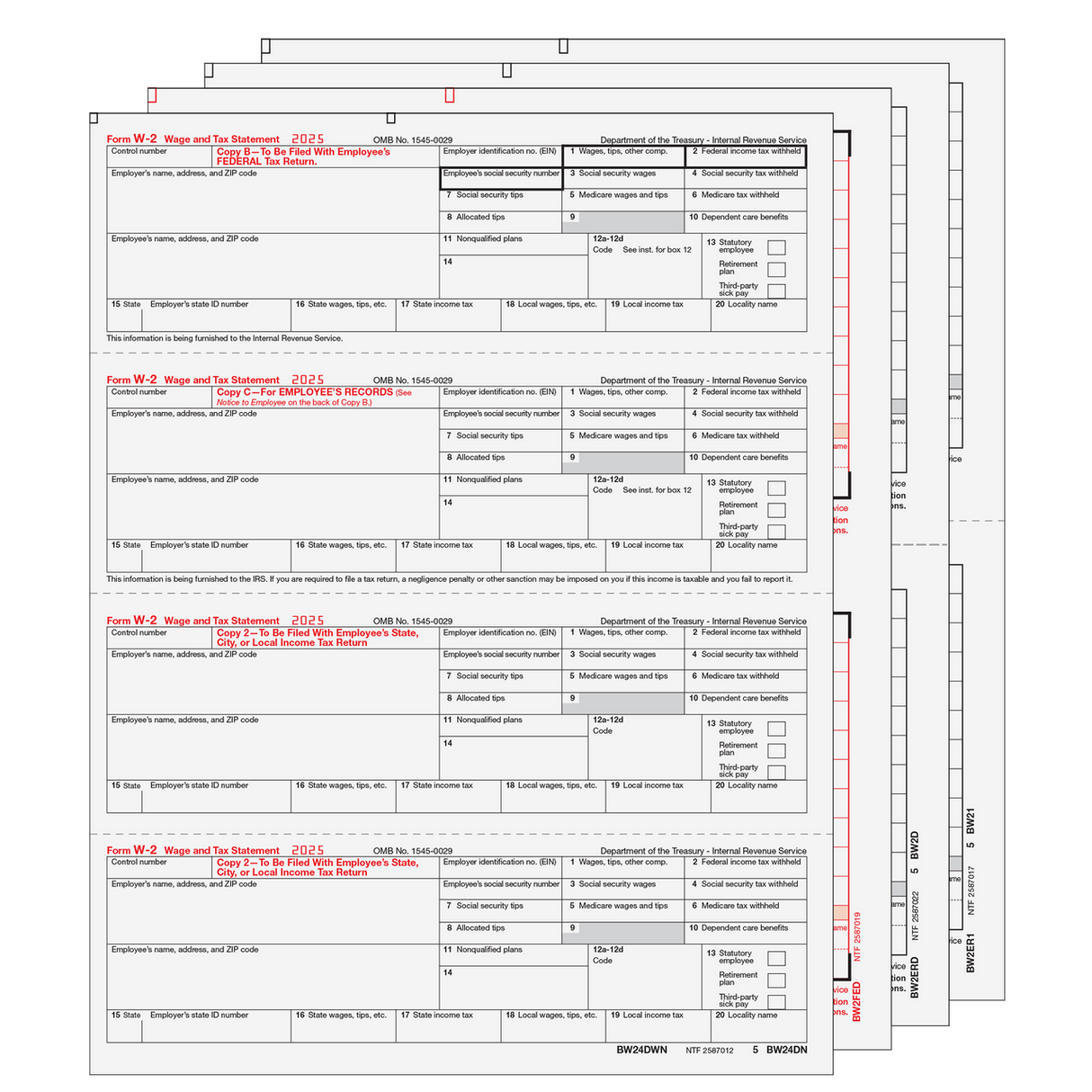 Condensed W-2 Form 6-part Set (Horizontal Employee Copies)