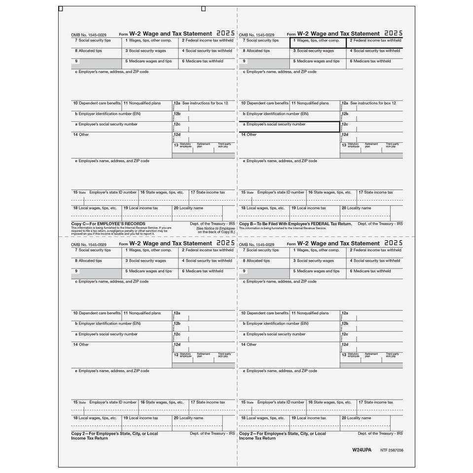 W2 4up Quadrant Employee Copies C/B/2/2