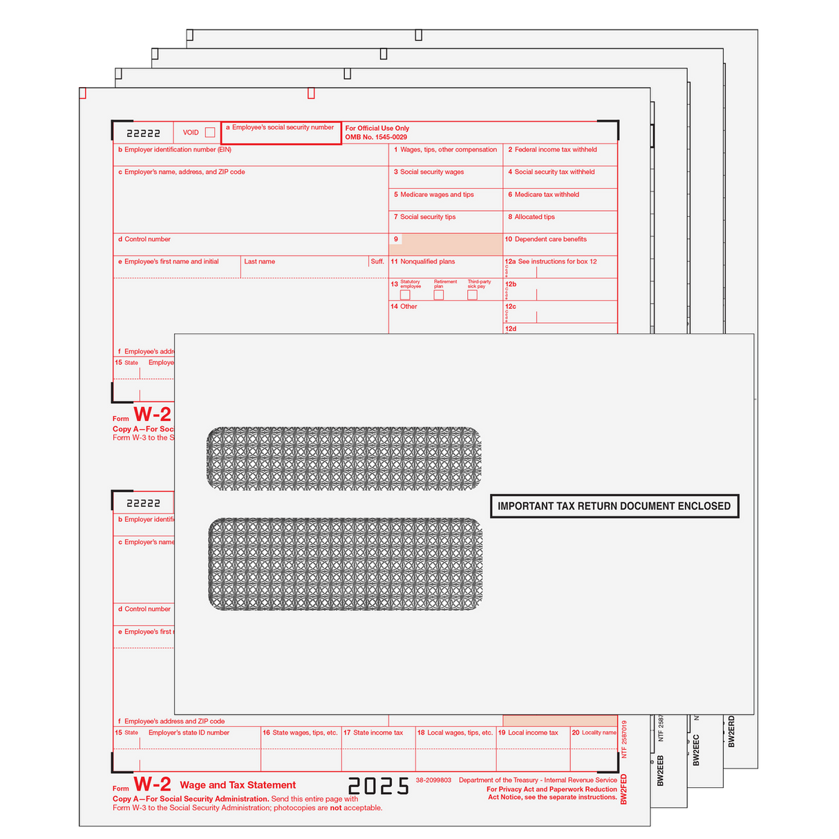 Traditional W-2 Form 4-part Kit (with Tamper Evident Envelopes)