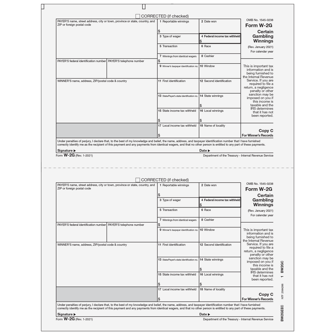 W-2G Tax Forms