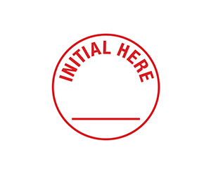 INITAL HERE Stamp Round Pre Inked
