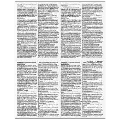 4up Blank W-2 Form - Quadrants (with Employee Instructions) -500 Qty