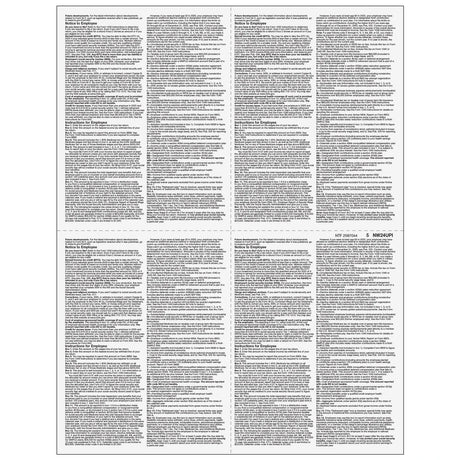 4up Blank W-2 Form - Quadrants (with Employee Instructions)