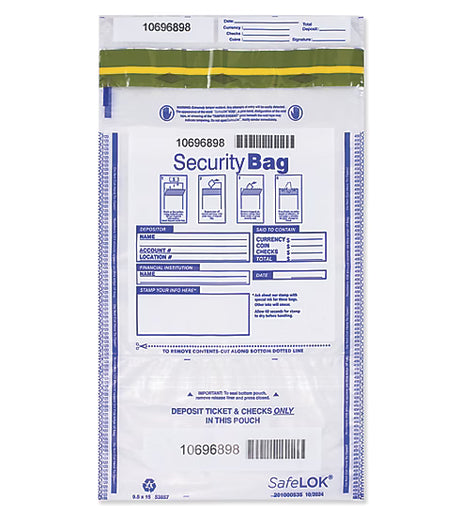 9 1/2 x 15" Dual Pocket Deposit Bag. Clear