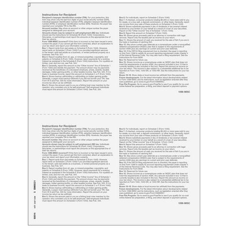 2up Blank 1099-MISC Form (with Instructions on Both Back Panels)