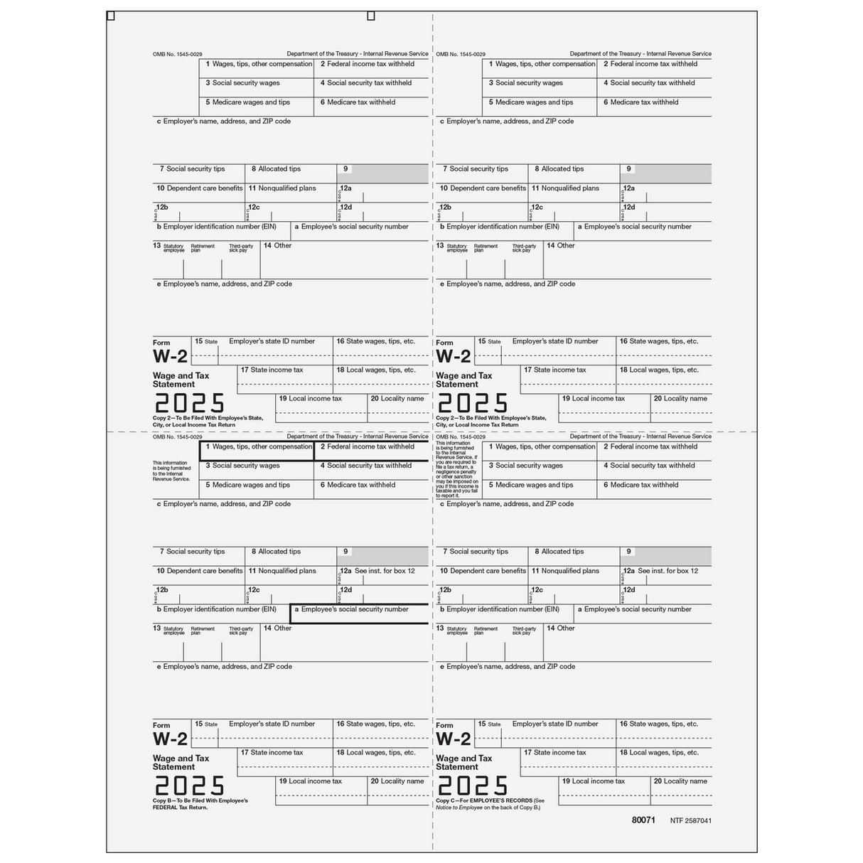 W-2 Employee Copies 2/2/B/C - 4up Quadrant