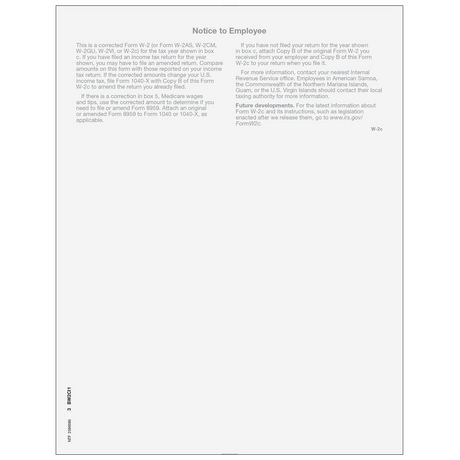 Form W-2C Corrected Employee Record, Copy C