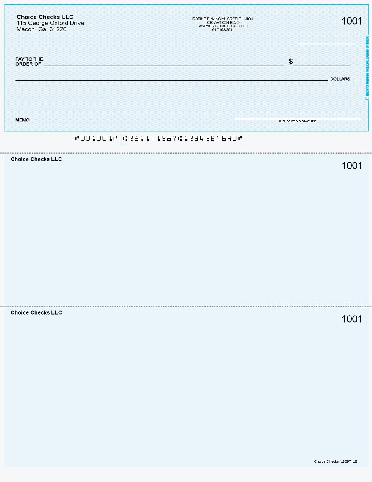 Lattice Imprinted Business Checks on Top - Good Security - Lattice Blue