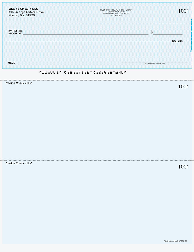 Lattice Imprinted Business Checks on Top - Good Security - Lattice Blue