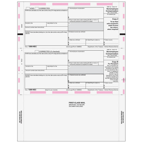 11" Pressure Seal 1099-NEC Form - Z Fold Recipient (Copies B, 2)