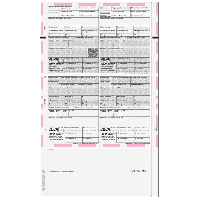 Pressure Seal EZ-Fold Preprinted W-2 Form 4up Quadrant (Copies C/B/2/2