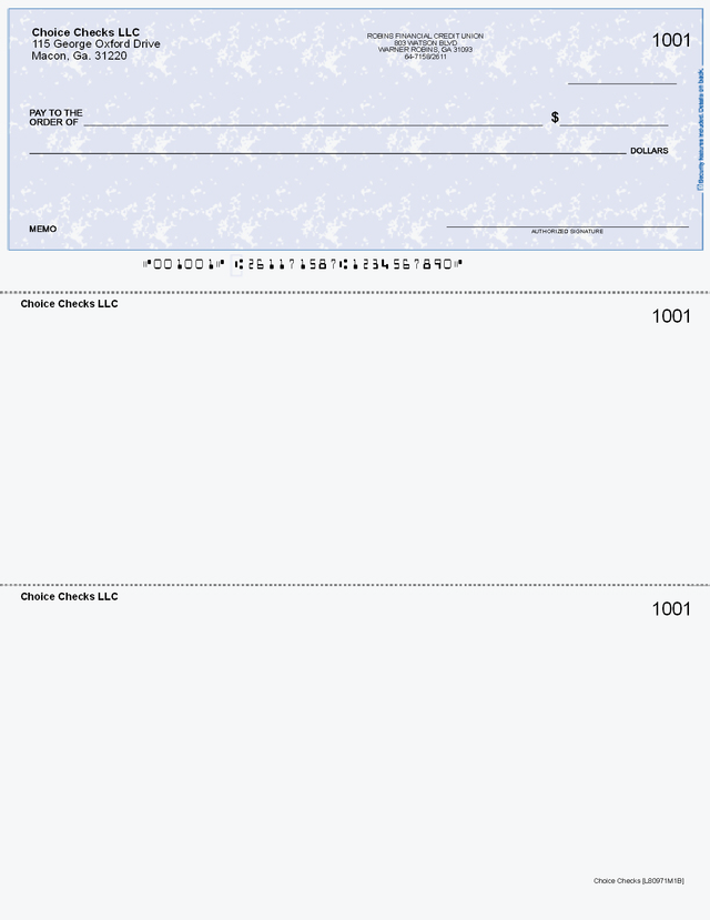 Marble Imprinted Business Check on Top - Good Security - Marble Blue