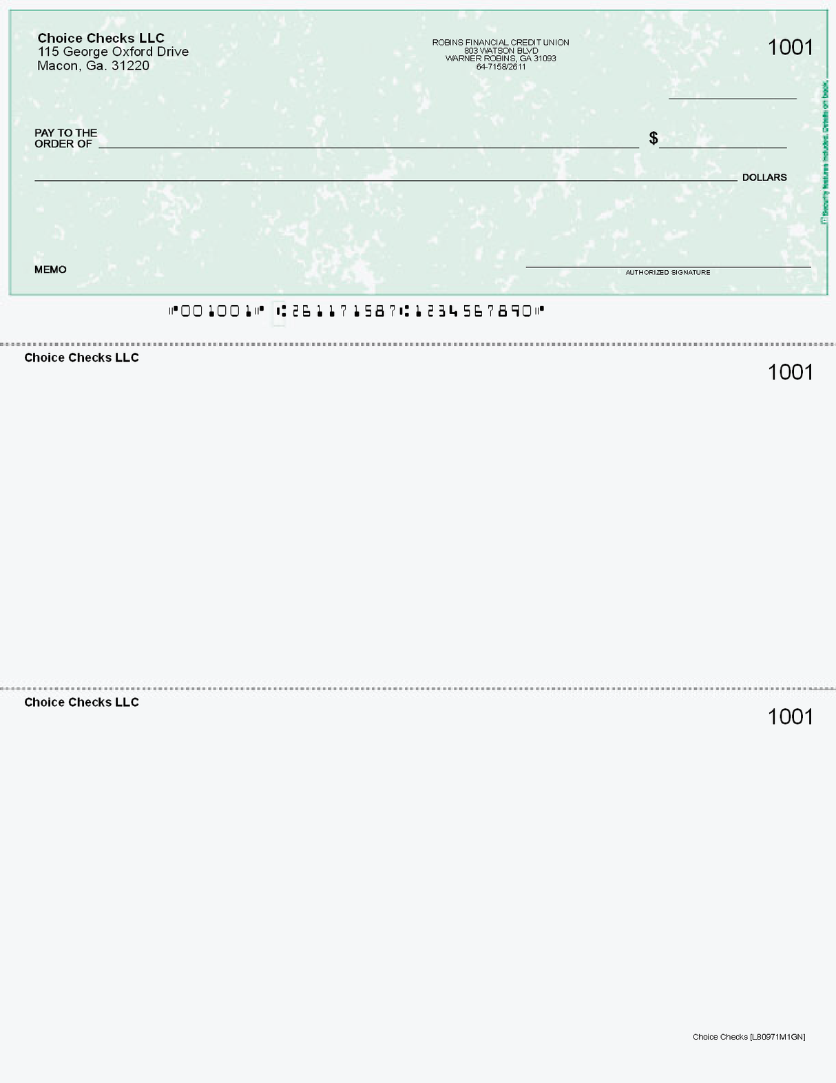 Marble Imprinted Business Check on Top - Good Security - Marble Green