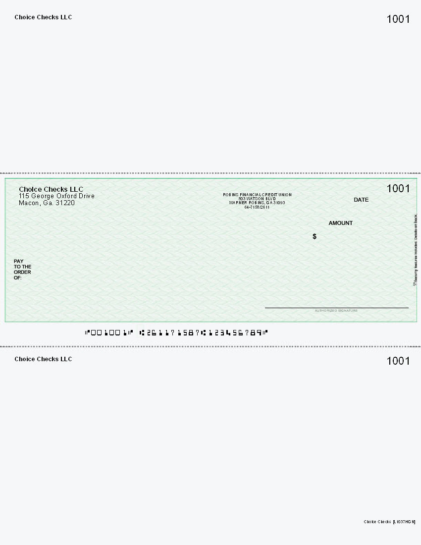 Herringbone Imprinted Business Checks In Middle -Herringbone Green