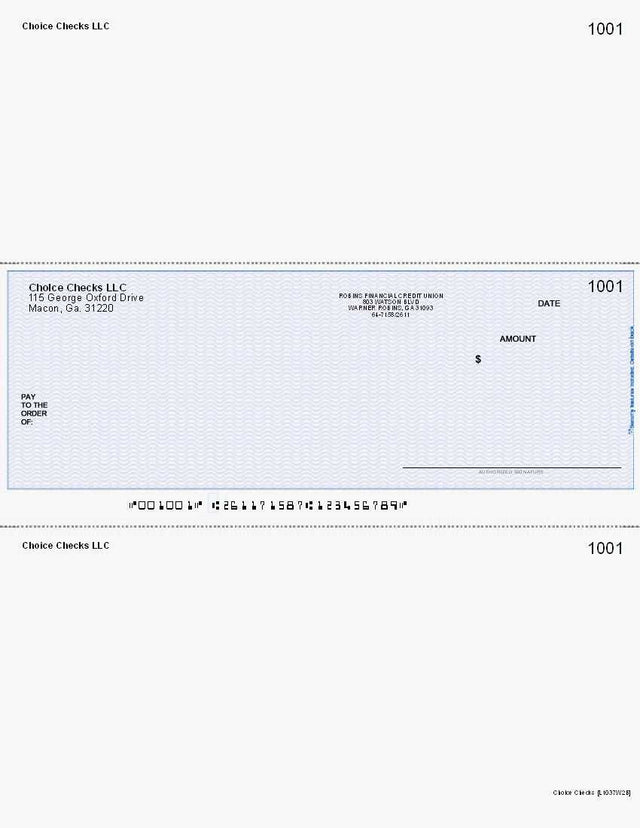 Wave Imprinted Business Checks in Middle - Good Security - Wave Blue