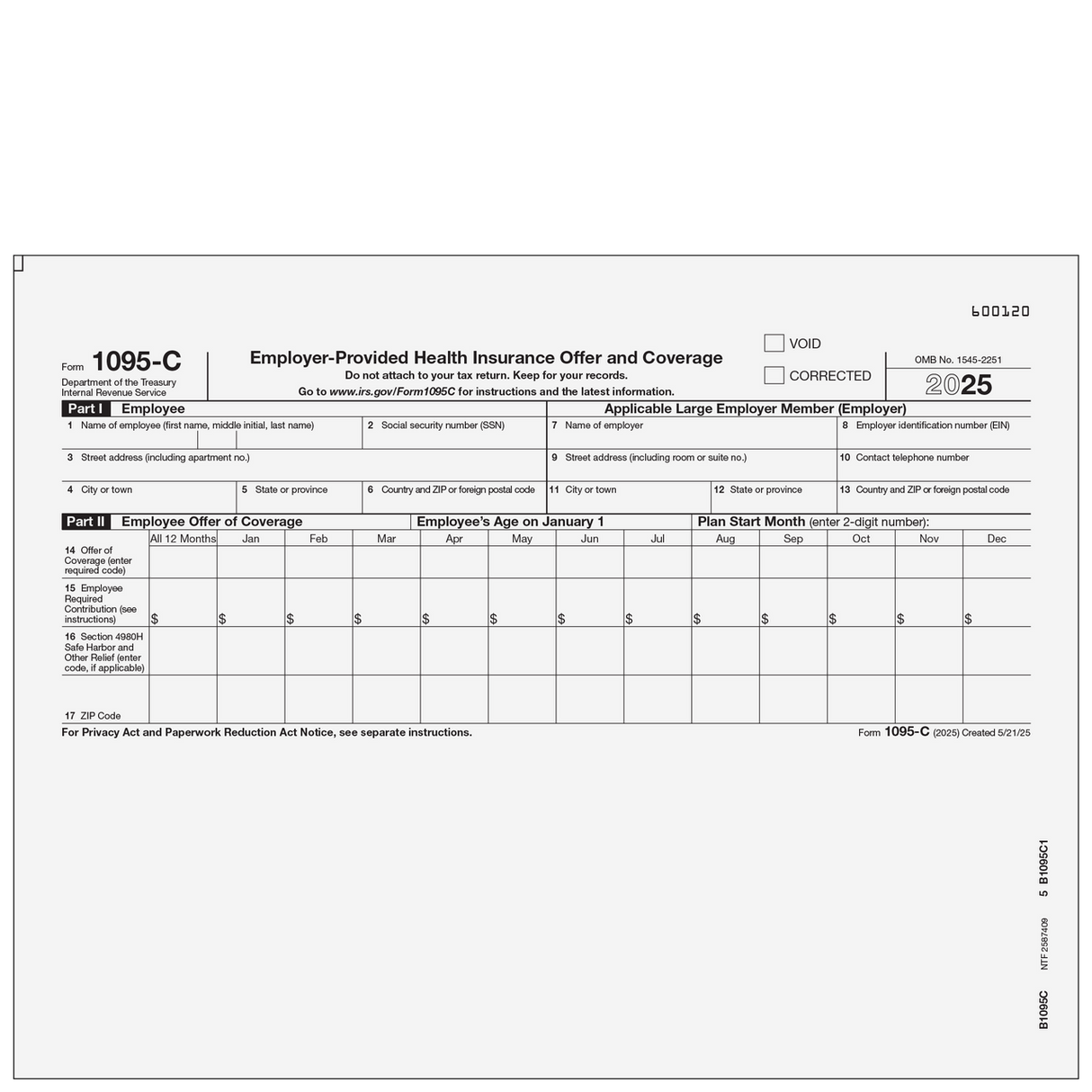 Form 1095-C - Employer-Provided Health Insurance Offer and Coverage