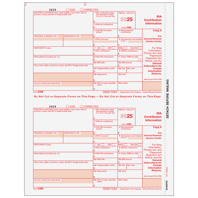 Form 5498 IRA Contribution Information Copy A Federal