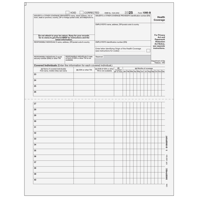 Form 1095-B - Full Page (Recipient Copy)