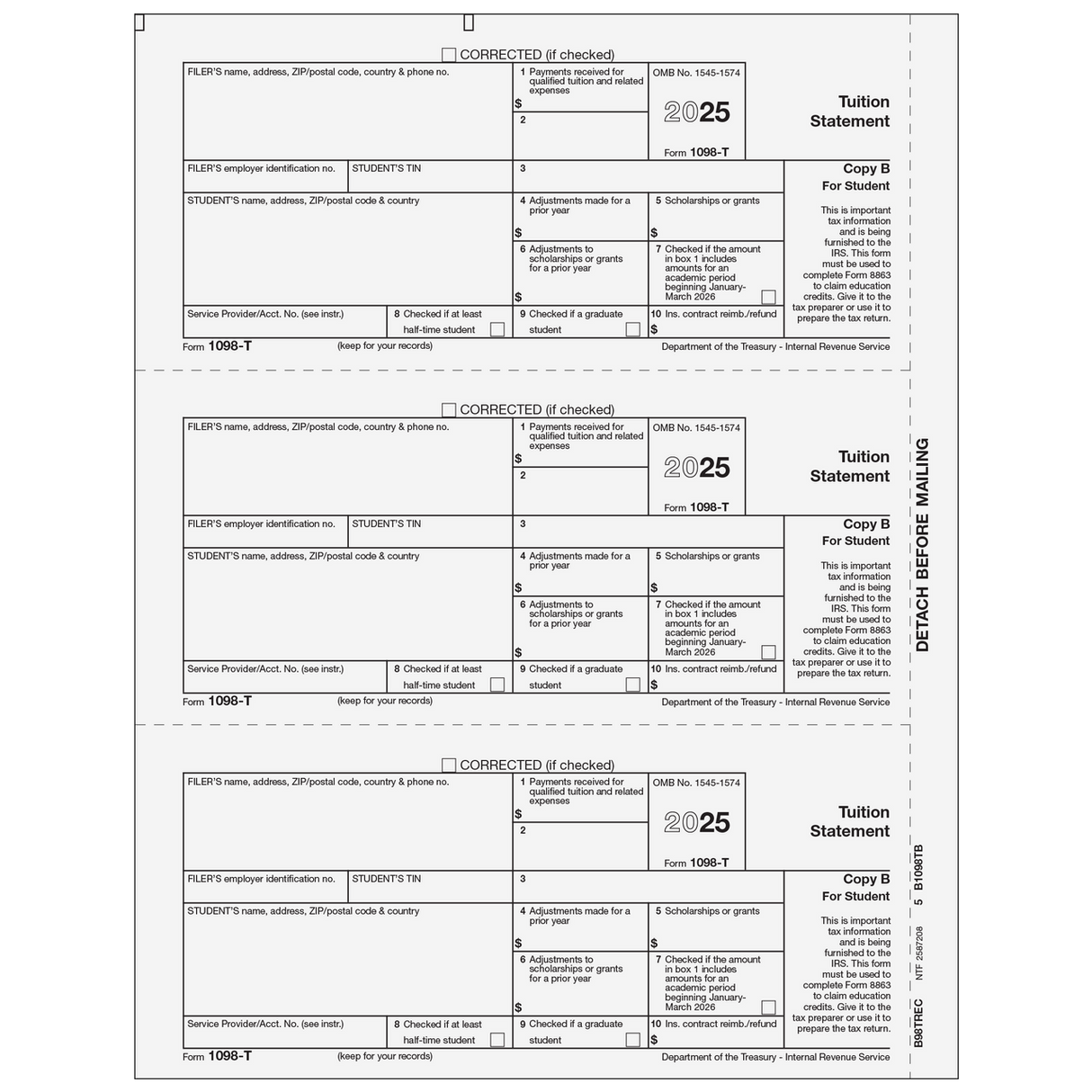 Form 1098-T Tuition Statement - Copy B Student