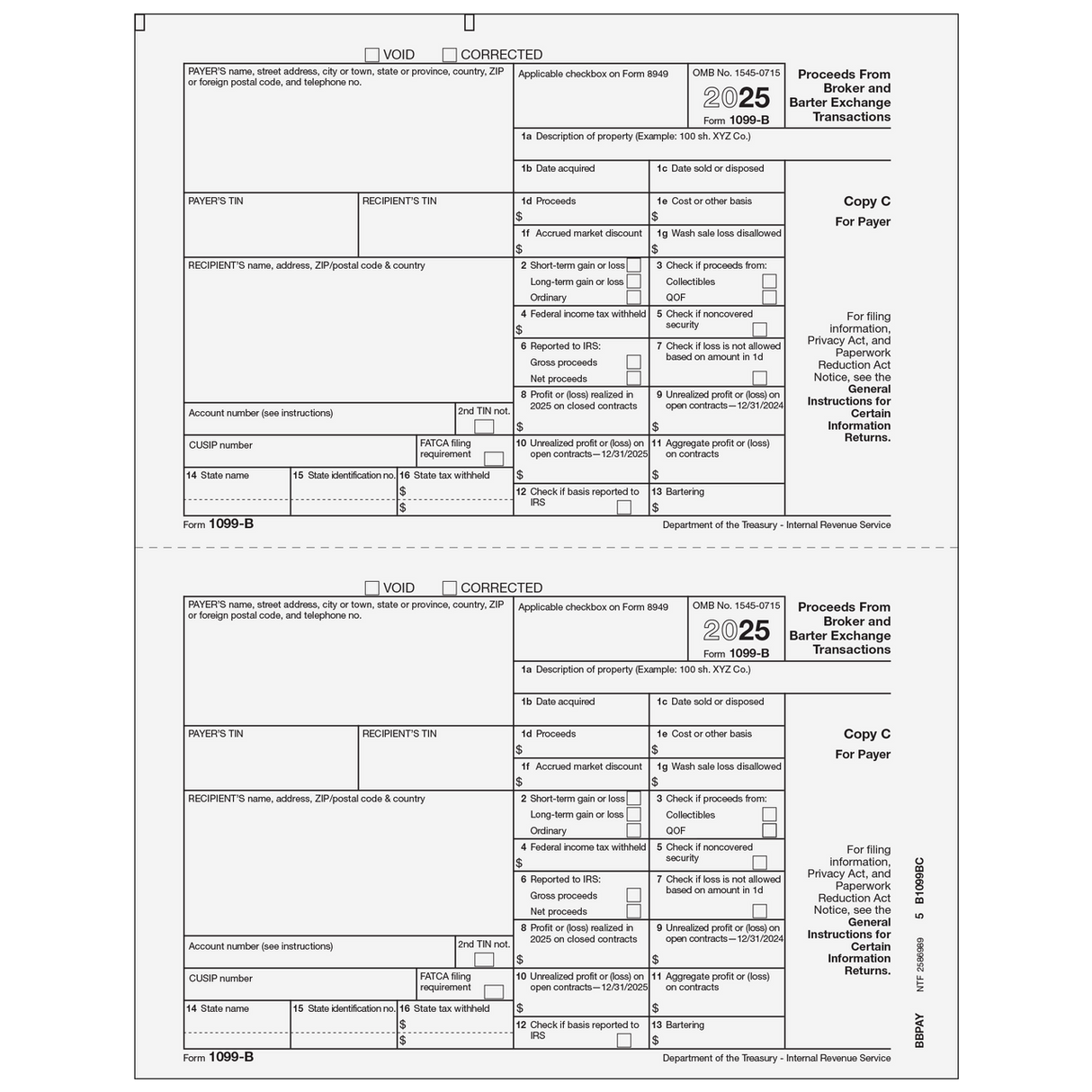 Form 1099-B Proceeds From Broker and Barter Exchange Transactions - Copy C Payer