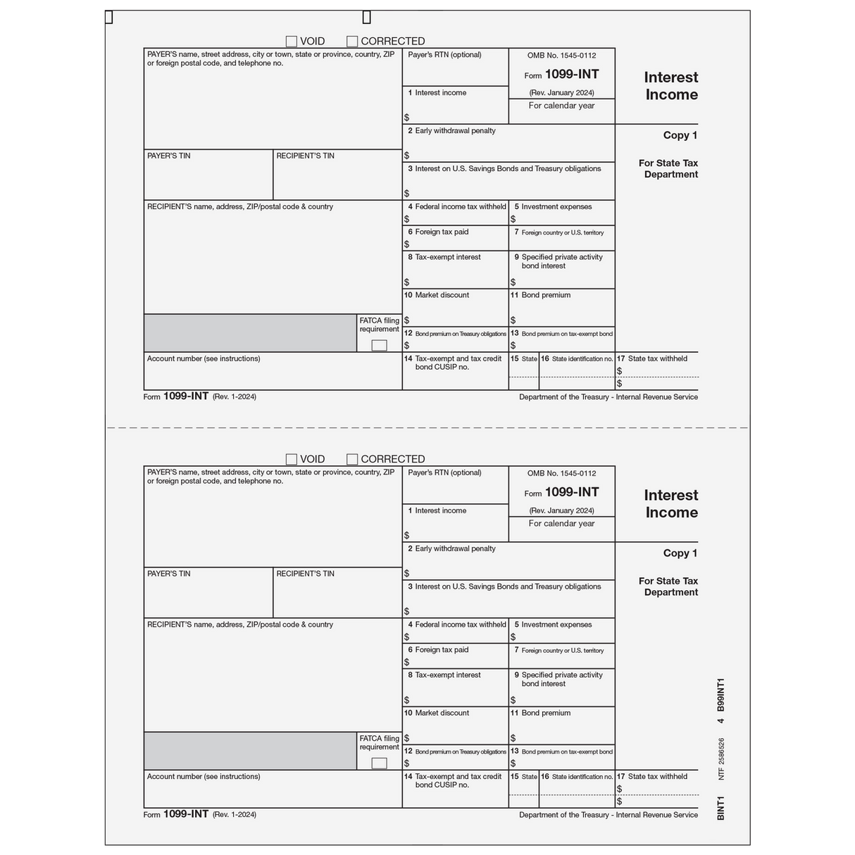 1099-INT Interest Income - Payer State Copy 1