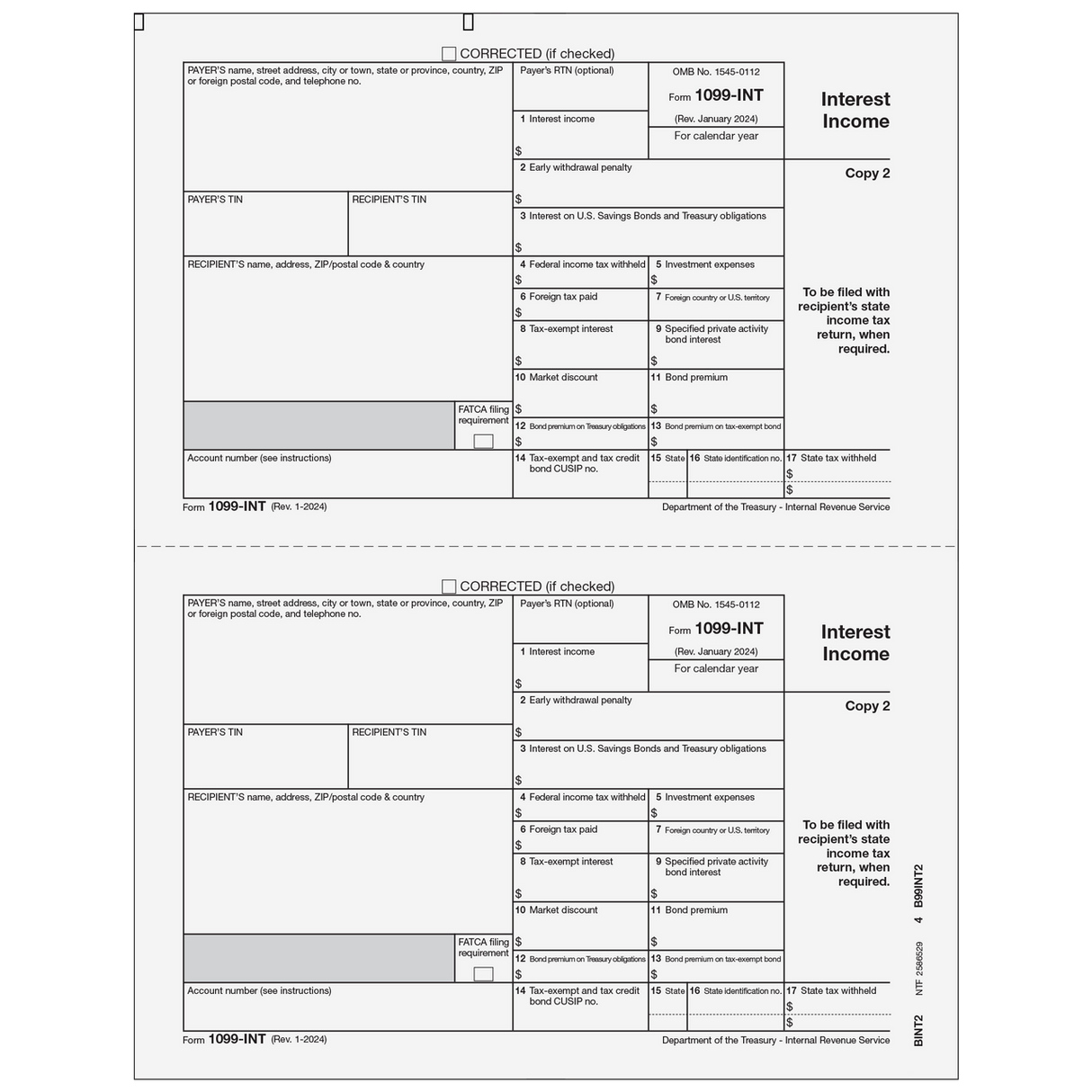 1099-INT Interest Income - Recipient State Copy 2