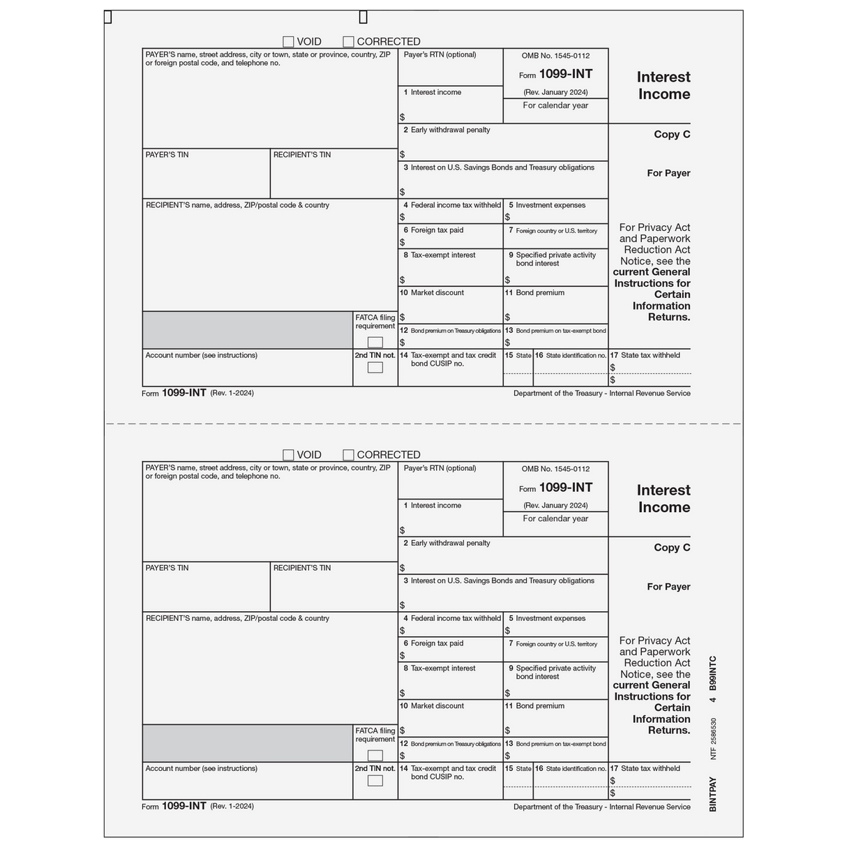 1099-INT Interest Income - Copy C Payer