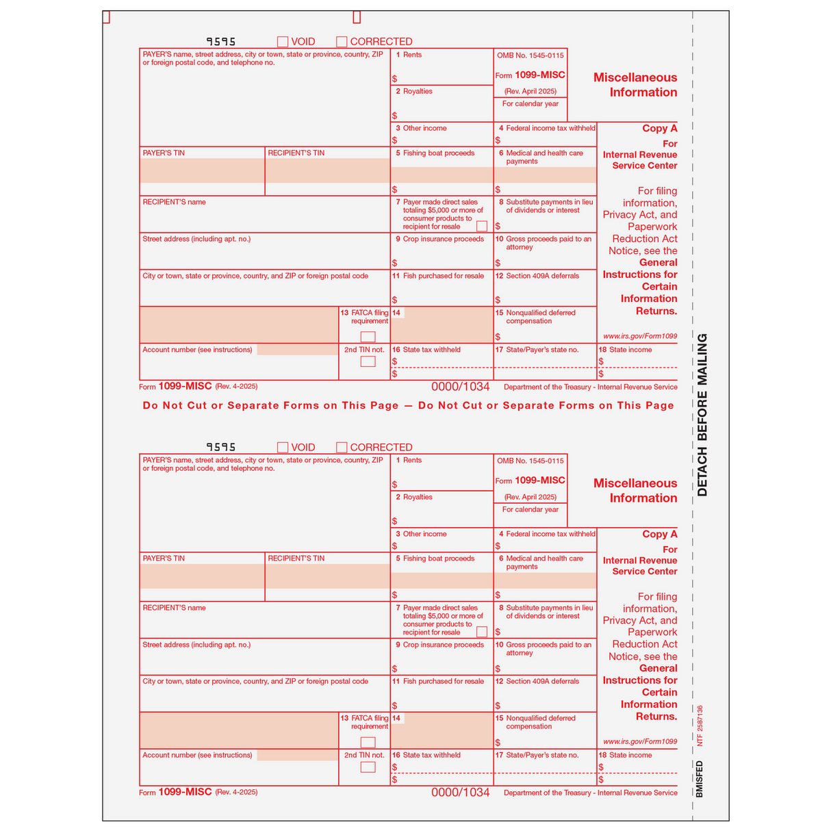 1099-MISC Miscellaneous Information - Federal Copy A