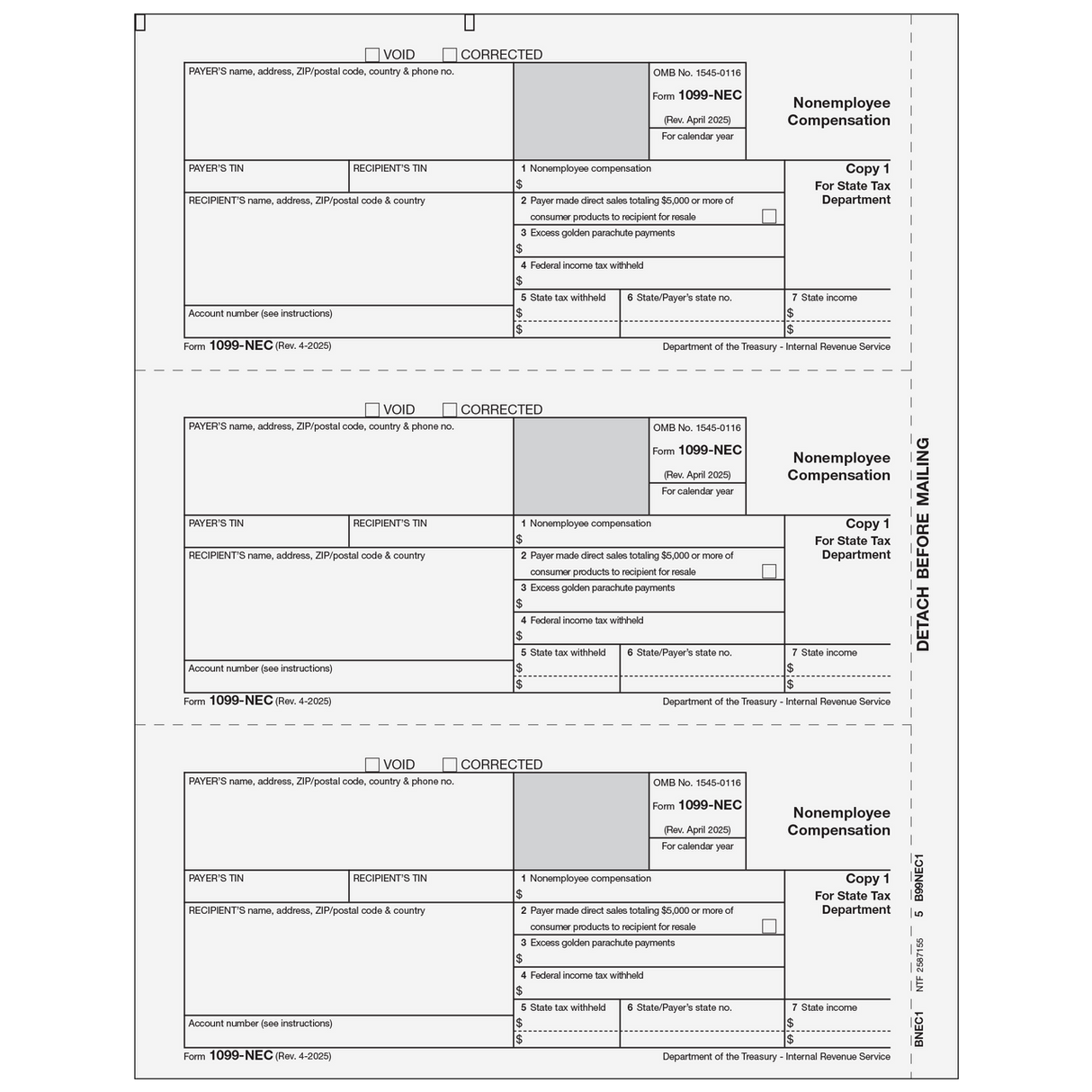 1099-NEC Non-Employee Compensation - Payer State Copy 1