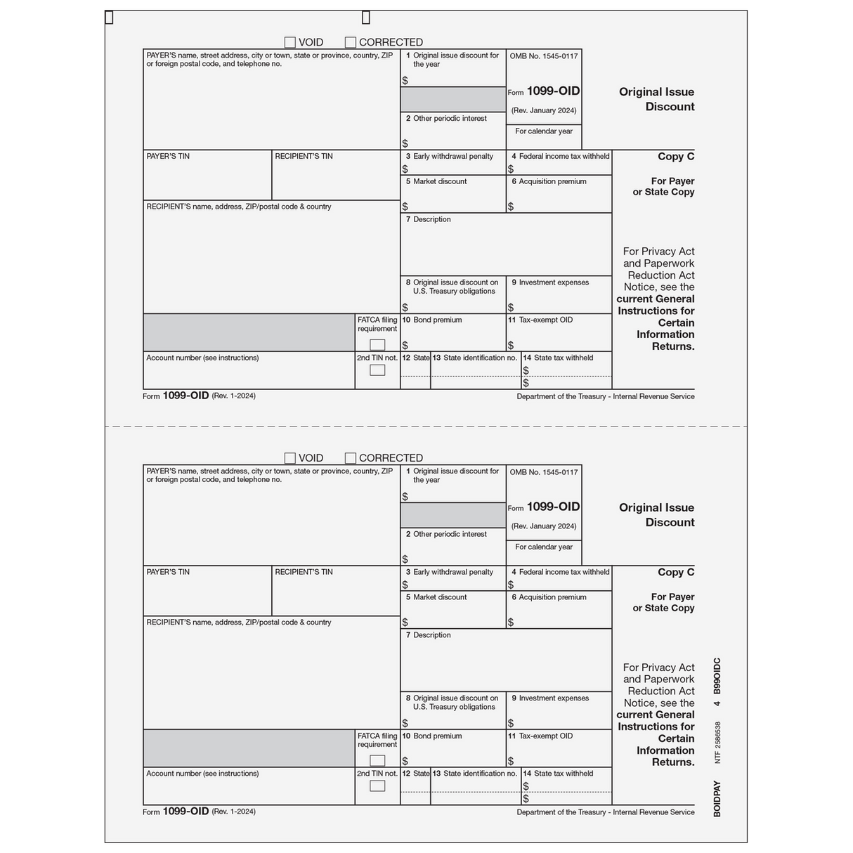 Form 1099-OID Original Issue Discount - Copy C Payer